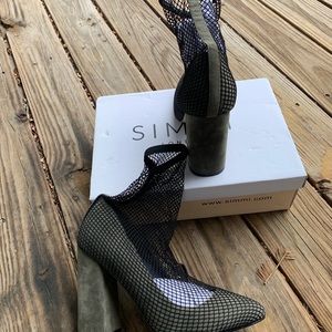 Mesh Khaki Green Block Heel